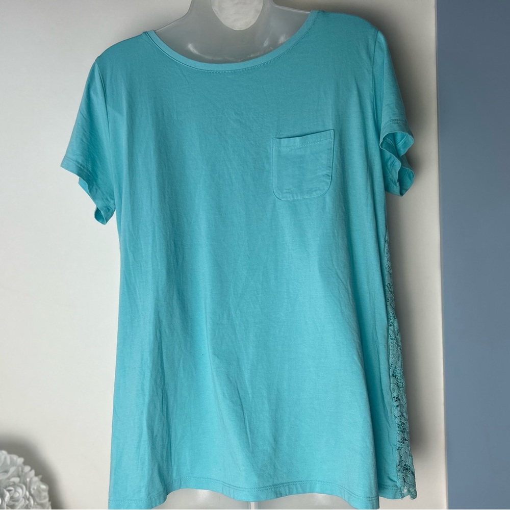 Lands' End Bluegreen T-shirt w/Lace Back Medium